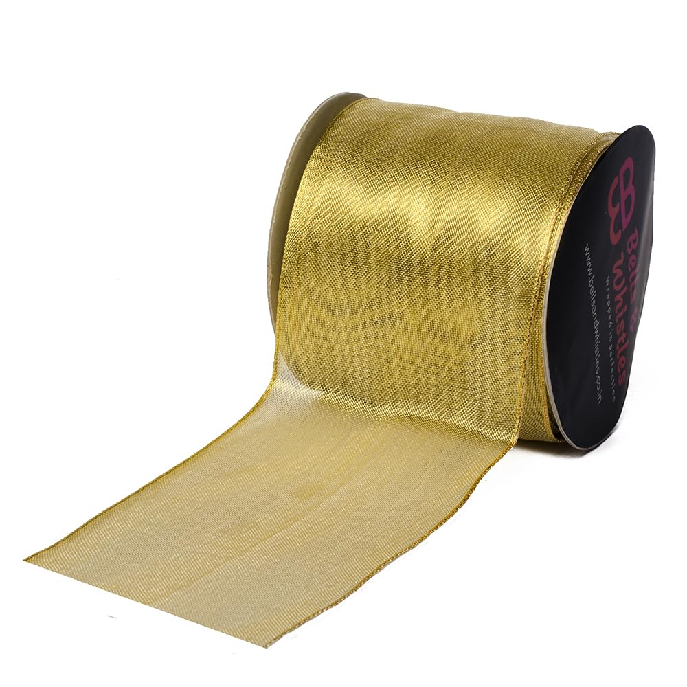 Bells and Whistles Metallic (Glitz) Wired Christmas Fabric Ribbon for Floral & Craft Decoration 3 inch (5 Yards)
