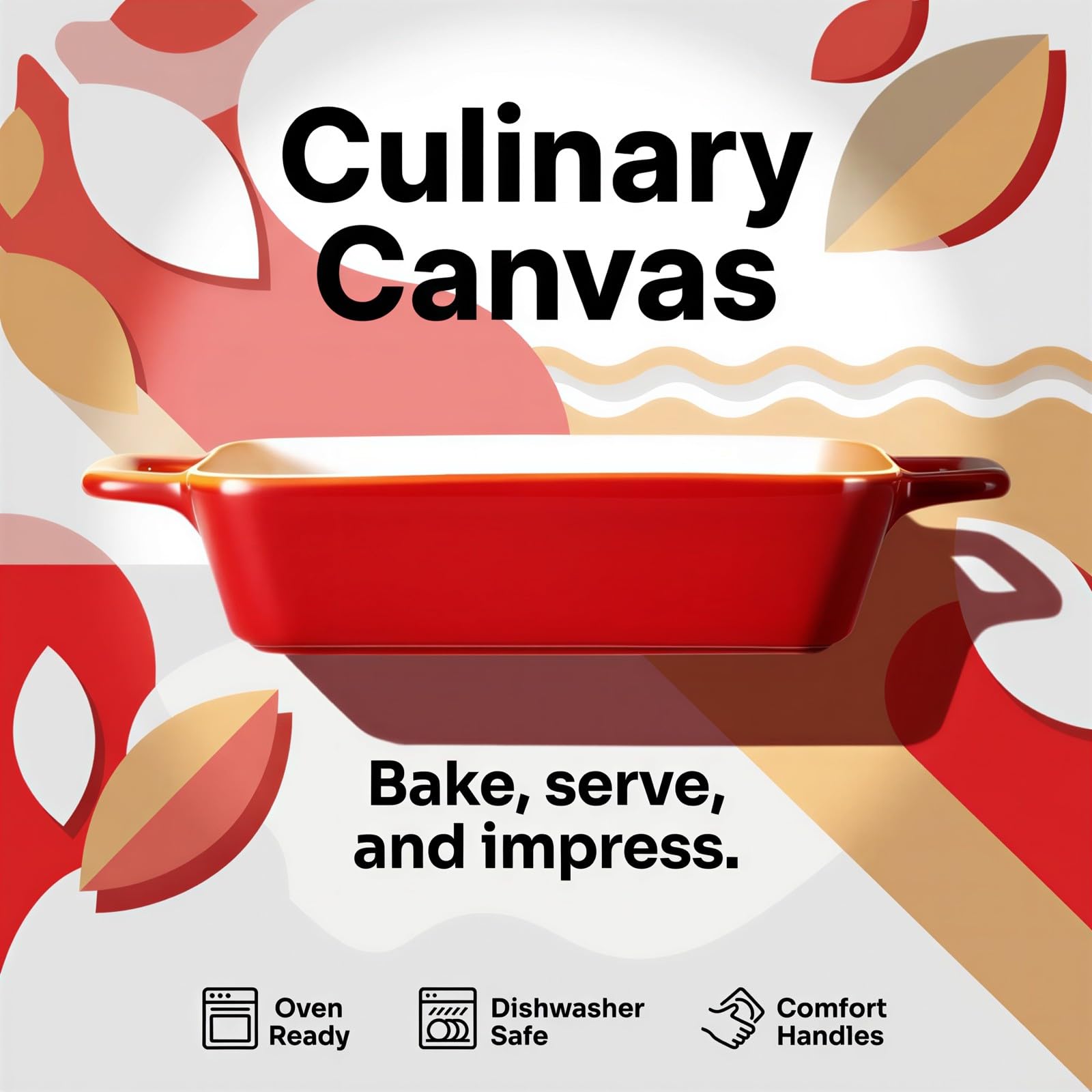 Plat de cuisson en céramique 15,2 oz avec doubles poignées, plat à lasagnes style nordique pour rôtir, plat à gratin pour micro-ondes, four et lave-vaisselle, rouge, 8,6 x 6,3 x 1,9 in