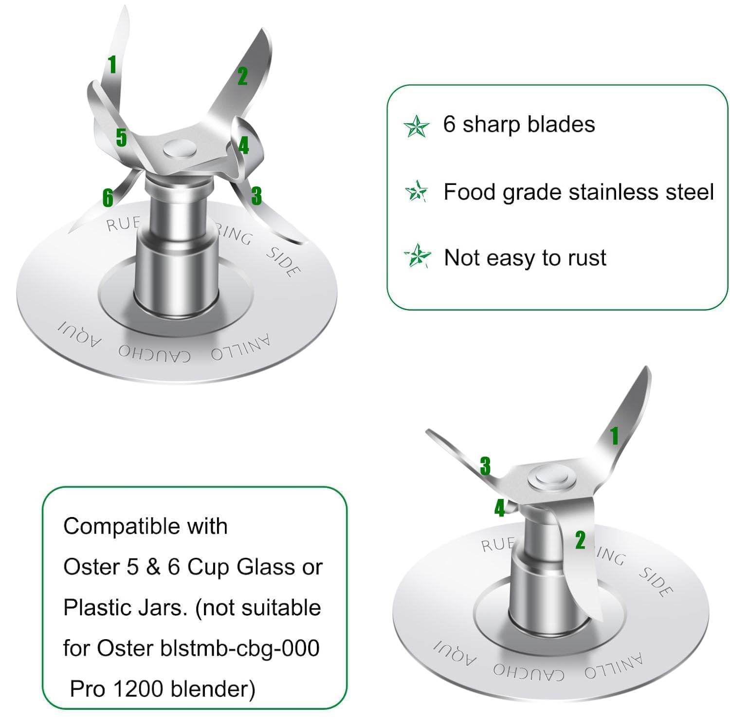Vaso Di Ricambio Per Frullatore Compatibile Con Osterr Blender 6 Cup 1.25 Litre, Vaso De Licuadora Osterr 48 Ounce 12 Speed Round Glass Jar With Ice Blade, Bottom Cap Base, 8 - Piece Blender Kit