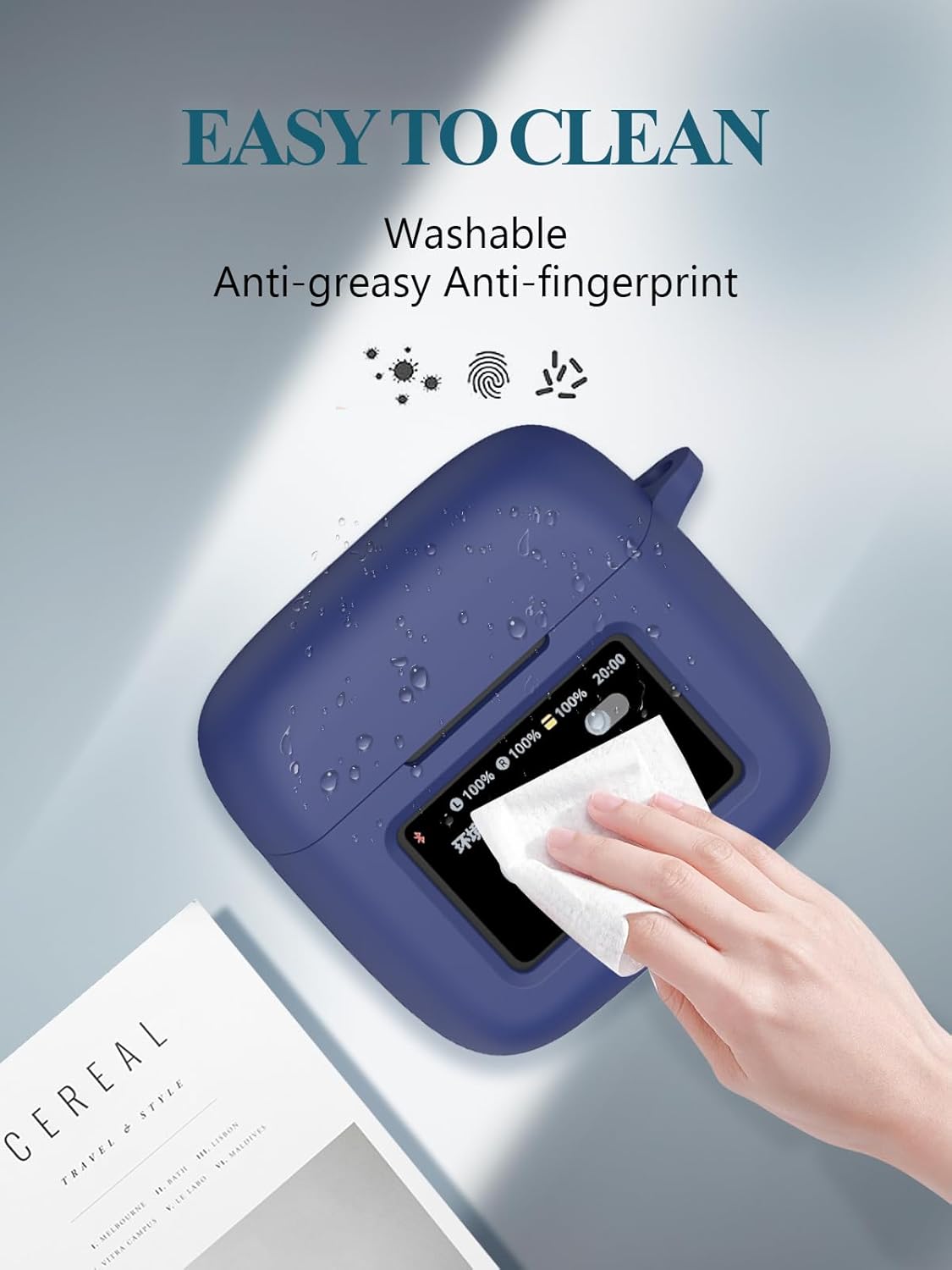 Case for JBL Tour Pro 3 - True Wireless Noise Cancelling Earbuds, Soft Silicone Protective Portable Scratch Shock Resistant with 2pack Screen Protector &Cleaner Kit & Carabiner & Lanyard，Blue - Image 6