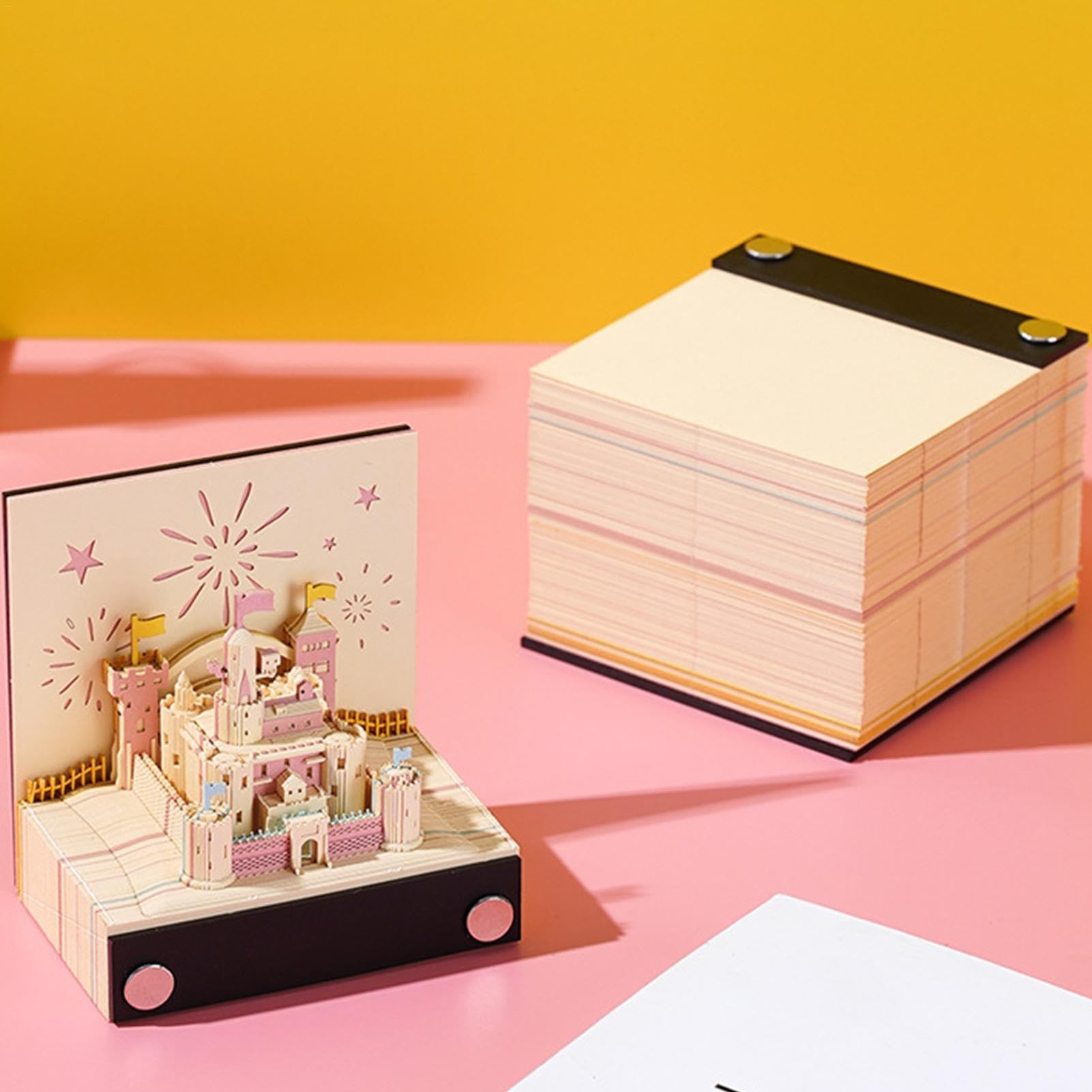 Schreibtisch-Notizblock, kreative Schlosskunst-Haftnotizen, ästhetische Papierskulptur, Kunstwerke, Ornament, handzerrissener Kunstkalender, Notizblock für Lehrer