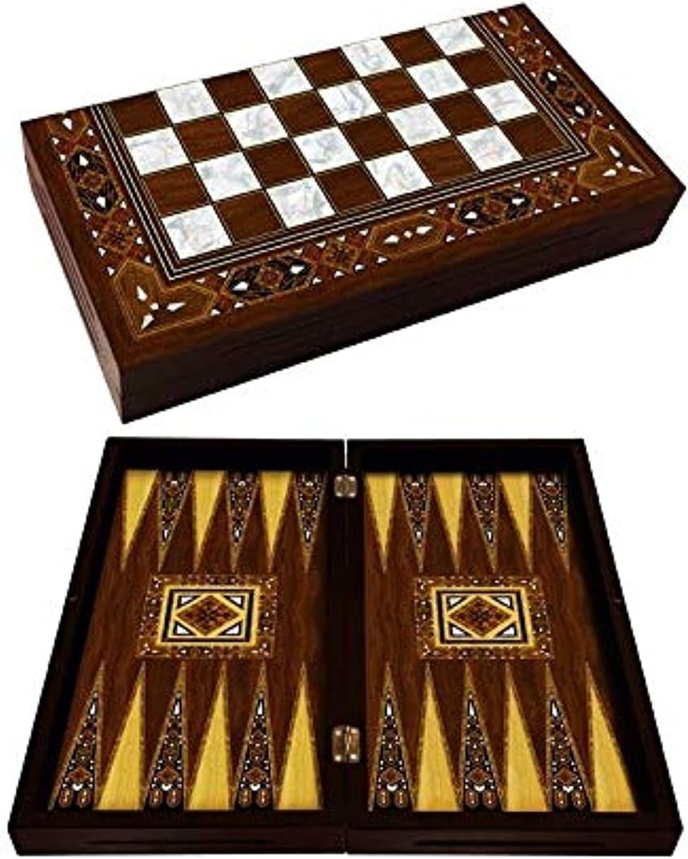 Staroyun1020913 Antique Mosaic Pearl Backgammon, 25 x 49 x 7.5 cm, Multi-Color