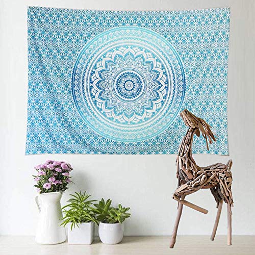 X-morrey Green Mandala Tapestry Indian Wall Hanging, Holiday decoration HD Printed Bohemian Wall art for bedroom Tapestries Beach towel 150 * 200cm (Gradient Green&White)