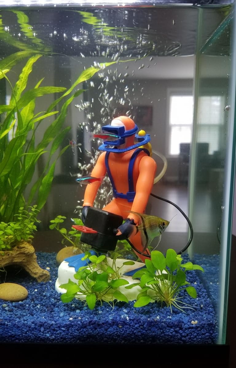Aquarium Scuba Driver || Camera Man for Fish Tank Ornament Decoration || Bath Toy || Pack of 1 || Free 3 feet Pipe, 2 Connecters || Air Operated Bubble & Oxygen || Height 5 Inches (12.5 cm)-picture-28