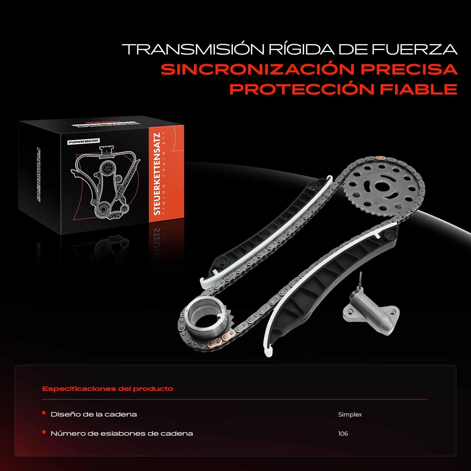 Frankberg Kit de cadena de distribución 6 piezas 8200918797 | Compatible con: Scénic III JZ0/1, Vivaro B Box X82, M.e.g.a.n.e IV Hatchback B9A/M/N, Plataforma/chasis Trafic III EC