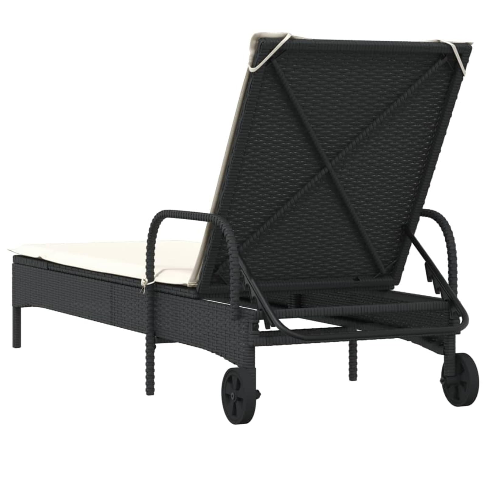 ShGaxin Lettino Prendisole con Ruote e Cuscino in Polyrattan Nero,Lettino Prendisole,Sdraio da Spiaggia,Lettino da Sole,Lettino da Giardino-368308