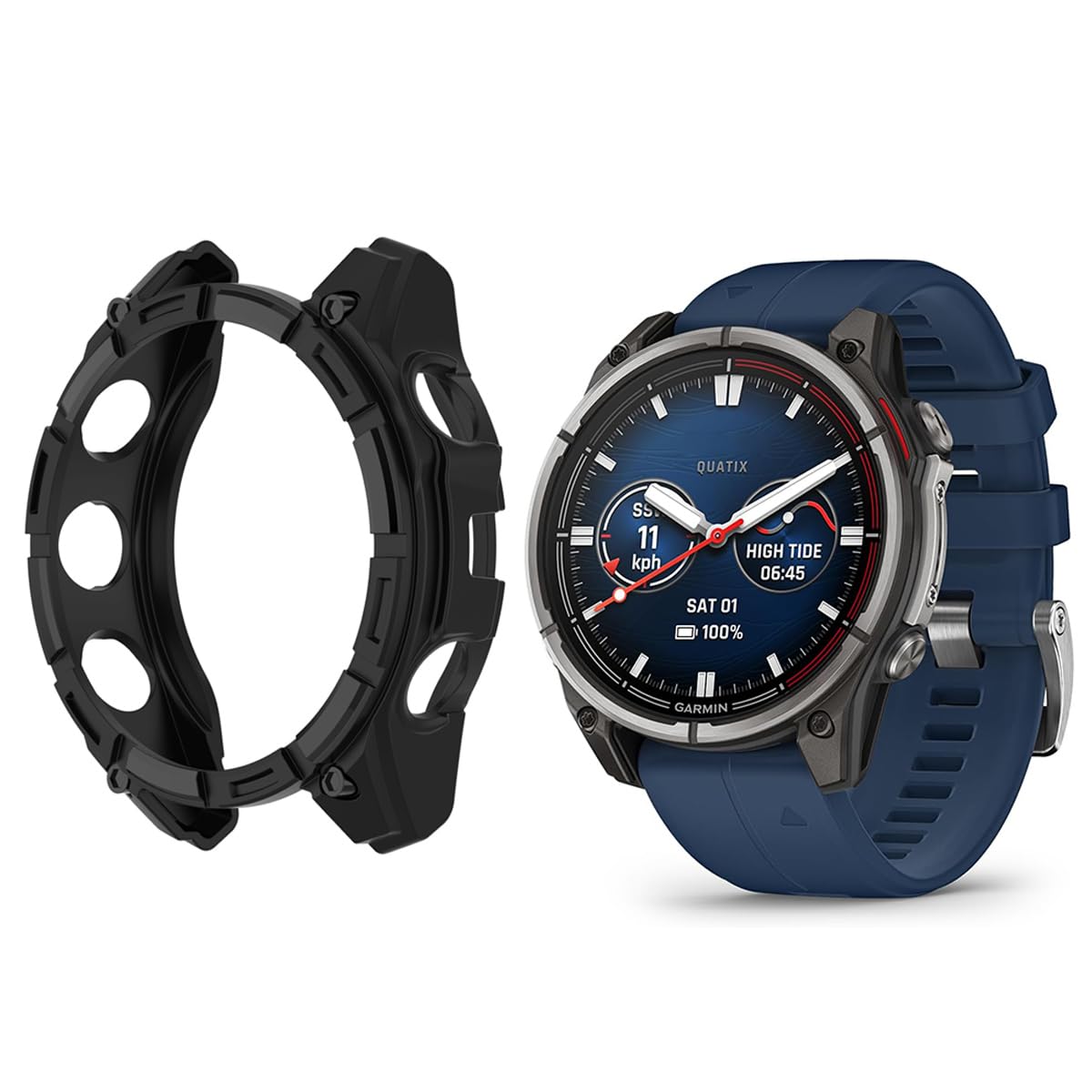 Case for Garmin Quatix 8 47mm,Flexible Silicone Armor Cover Shell Shockproof Scratch-Proof Drop-Proof Protector Case,Black