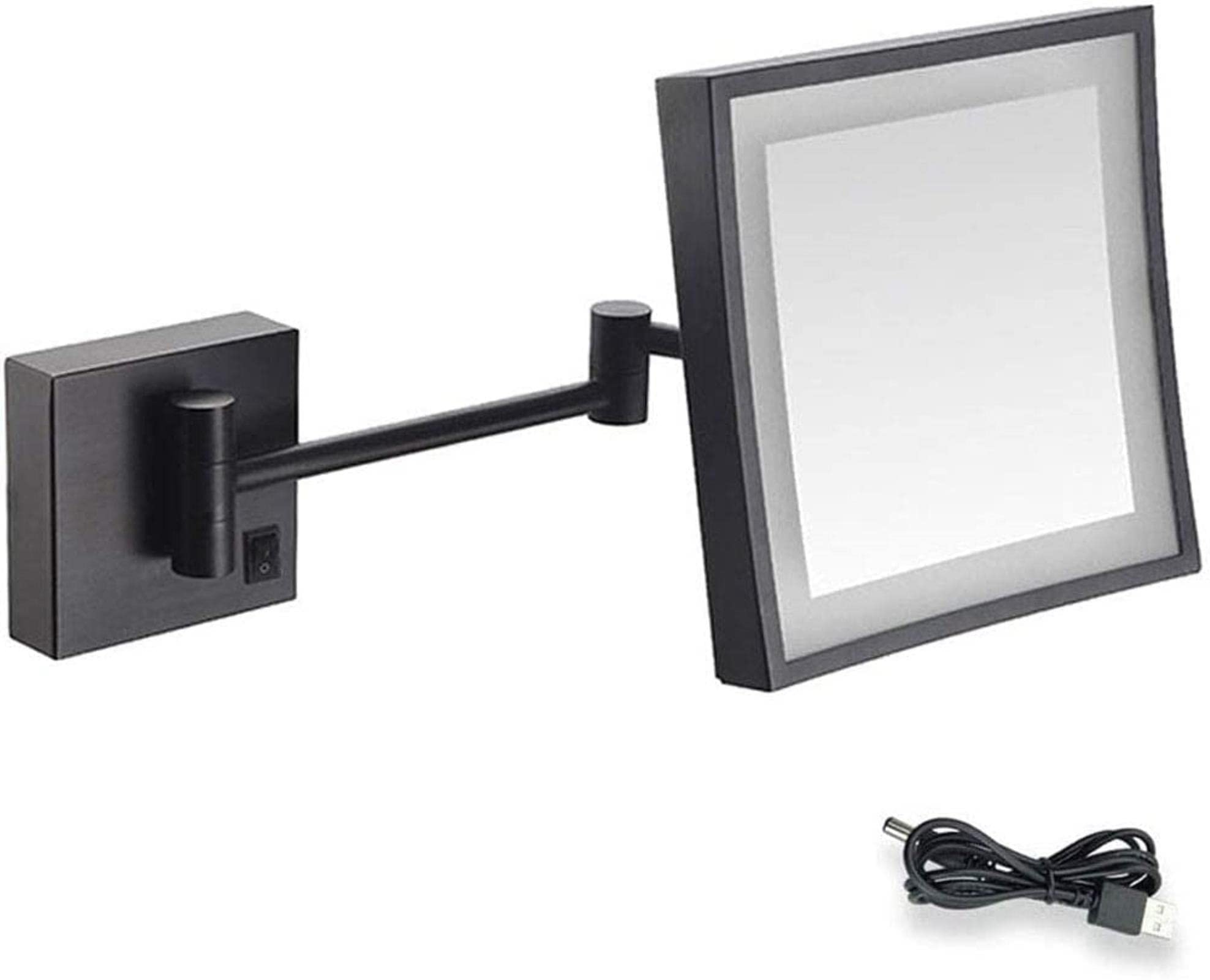 Miroir de salle de bain grossissement 3X mural extensible carré noir