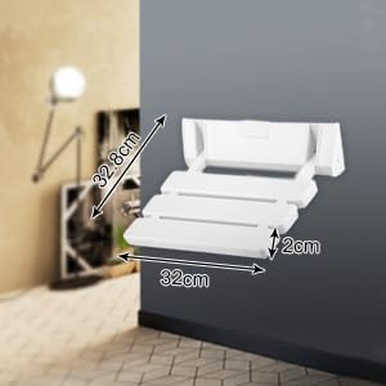Asiento de Ducha Abatible Plegable con Respaldar, Alza Inodoro Banco de Bañera con Soporte de Pared y Reposapiés, Sillón Antideslizante Portátil Resistente al Agua para Ducha y Sauna, Máx. 150kg