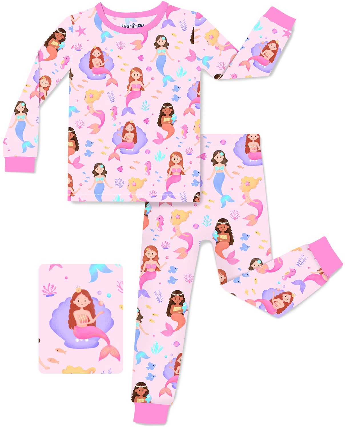 babee Reshinee Bamboo Viscose Toddler Girls Kids Pajamas Unicorn Mermaid Pjs Long Sleeve Snug fit 12M-8Y 2pcs Soft Jammies