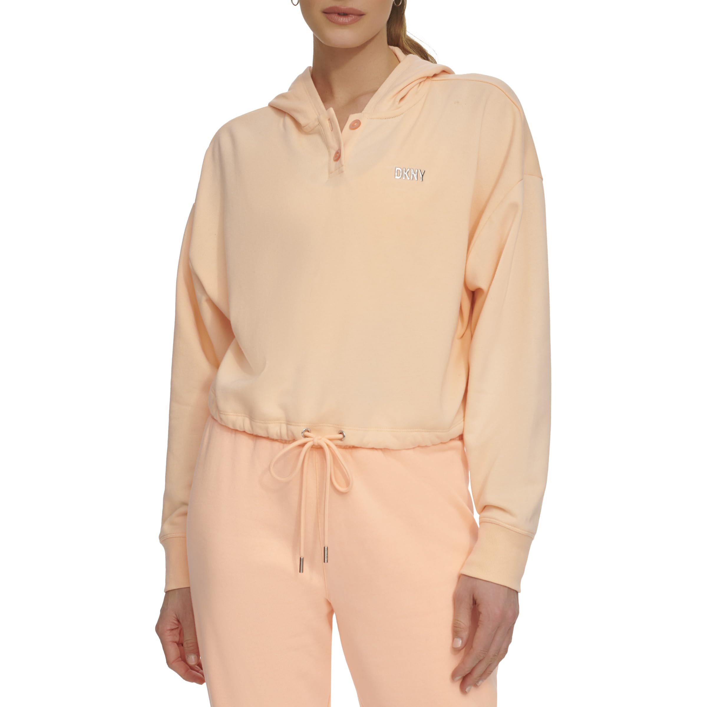 DKNY Metallic Bubble Logo Button Front Hoodie With Drawcord Sudadera con capucha Mujer (Pack de 1)