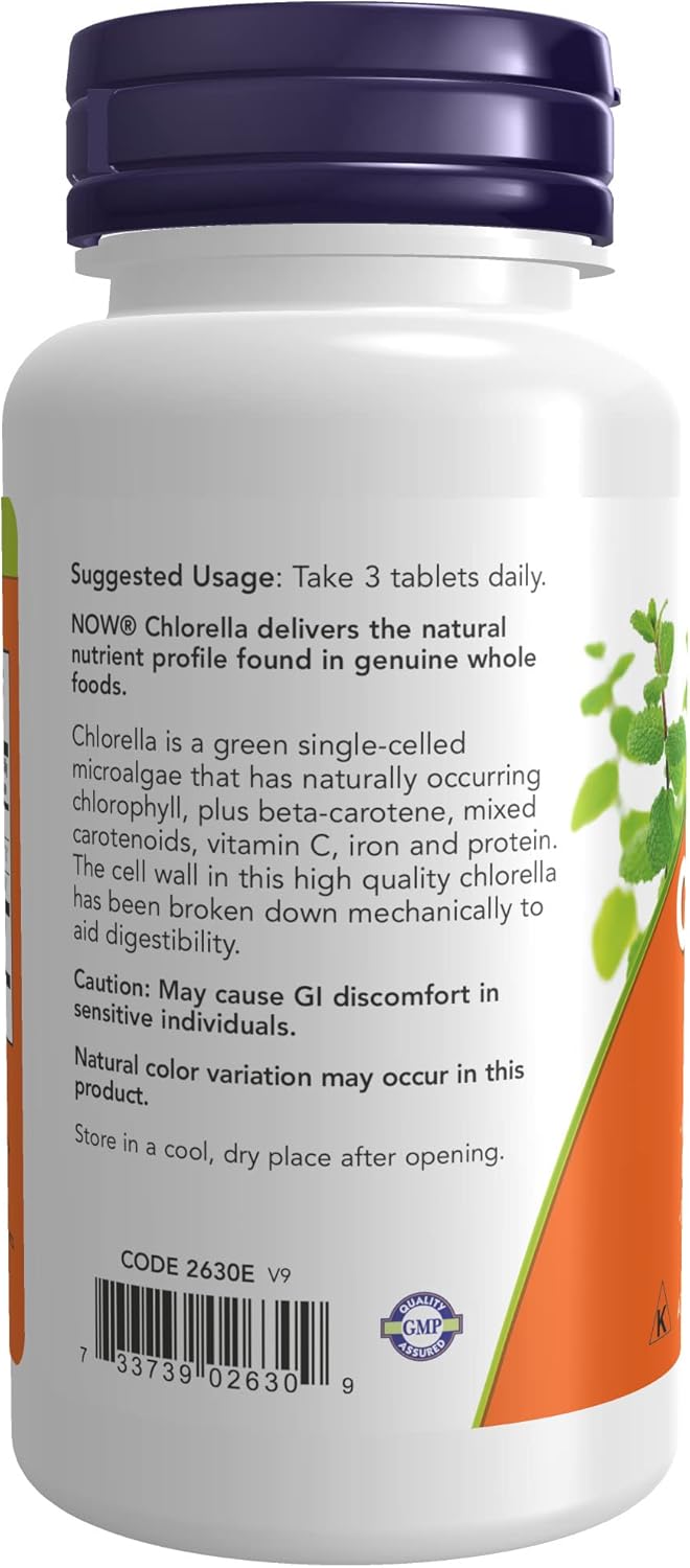 NOW Supplements, Chlorella 1000 mg with naturally occurring Chlorophyll, Beta-Carotene, mixed Carotenoids, Vitamin C, Iron and Protein, 60 Tablets : Health & Household