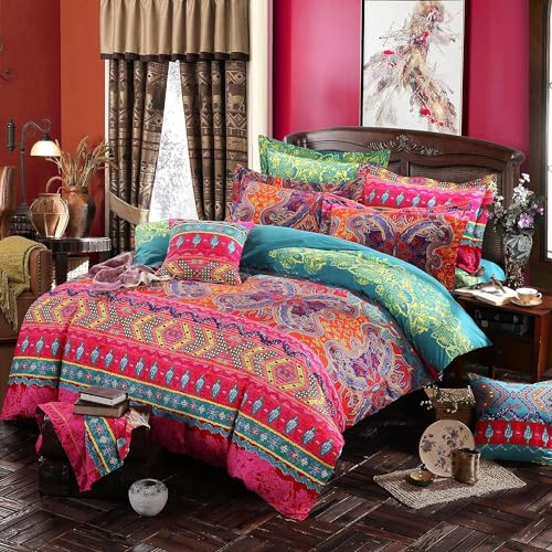USTIDE 3-Piece King Size Bohemian Duvet Cover Set 100% Cotton Bedding 1 Duvet Cover & 2 Pillowcase, 230cm x220 cm