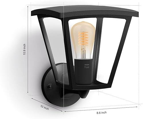 Miniatura 2 de Philips Hue Inara - Lámpara de pared inteligente para exteriores, color negro, bombilla LED de filamento blanco E26, 1 paquete, requiere Hue Bridge,