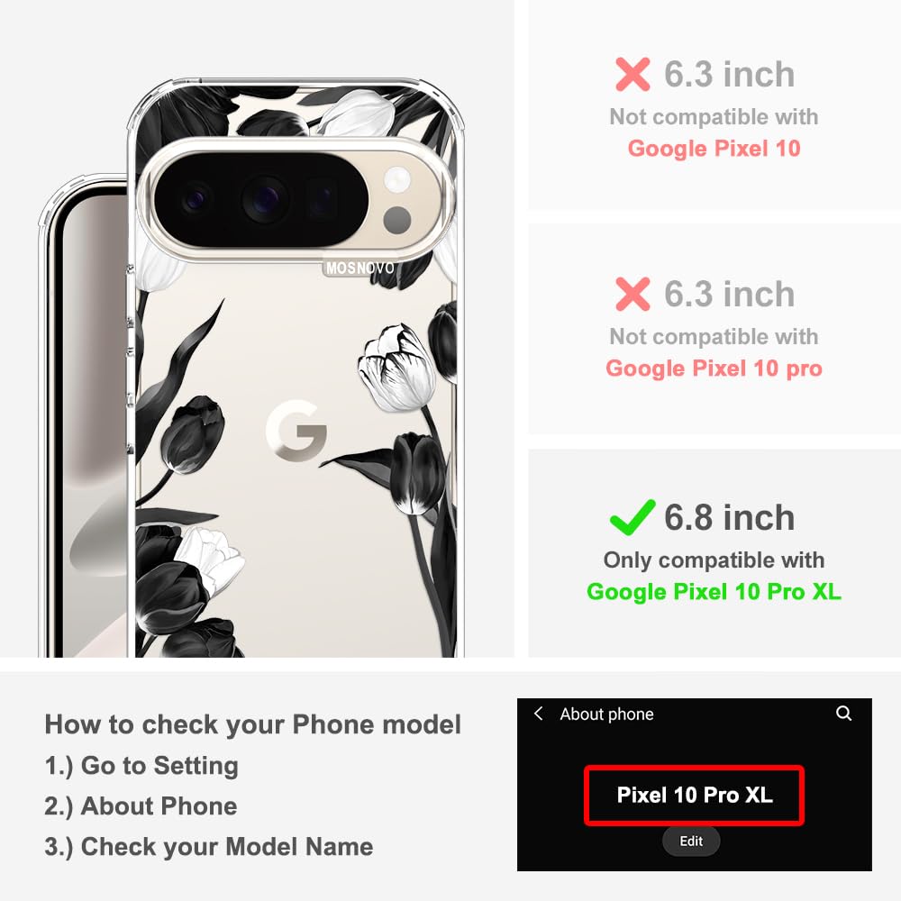 MOSNOVO Case for Google Pixel 10 & Pixel 10 Pro, [Buffertech 6.6ft Military-Grade Drop Protection] [Anti Peel Off Tech] Clear TPU Bumper Phone Case Cover Design - Cute Cherry — view 242
