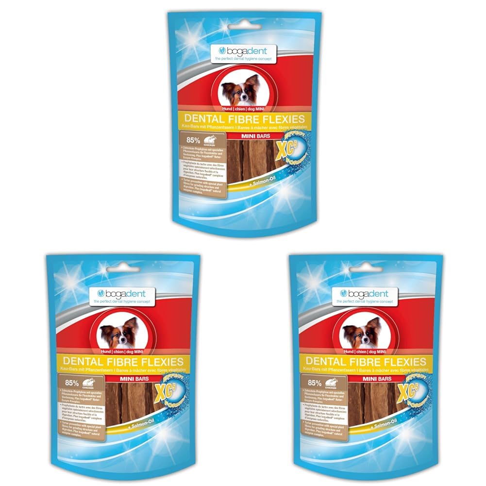 Bogadent Dental Fibre Flexies Mini - Hunde Kauartikel gegen Zahnstein & Plaque - Kaustangen Hund für die tägliche Hunde Zahnpflege - Mit Pflanzenfasern für eine bessere Verdauung - 3er Pack - 70g