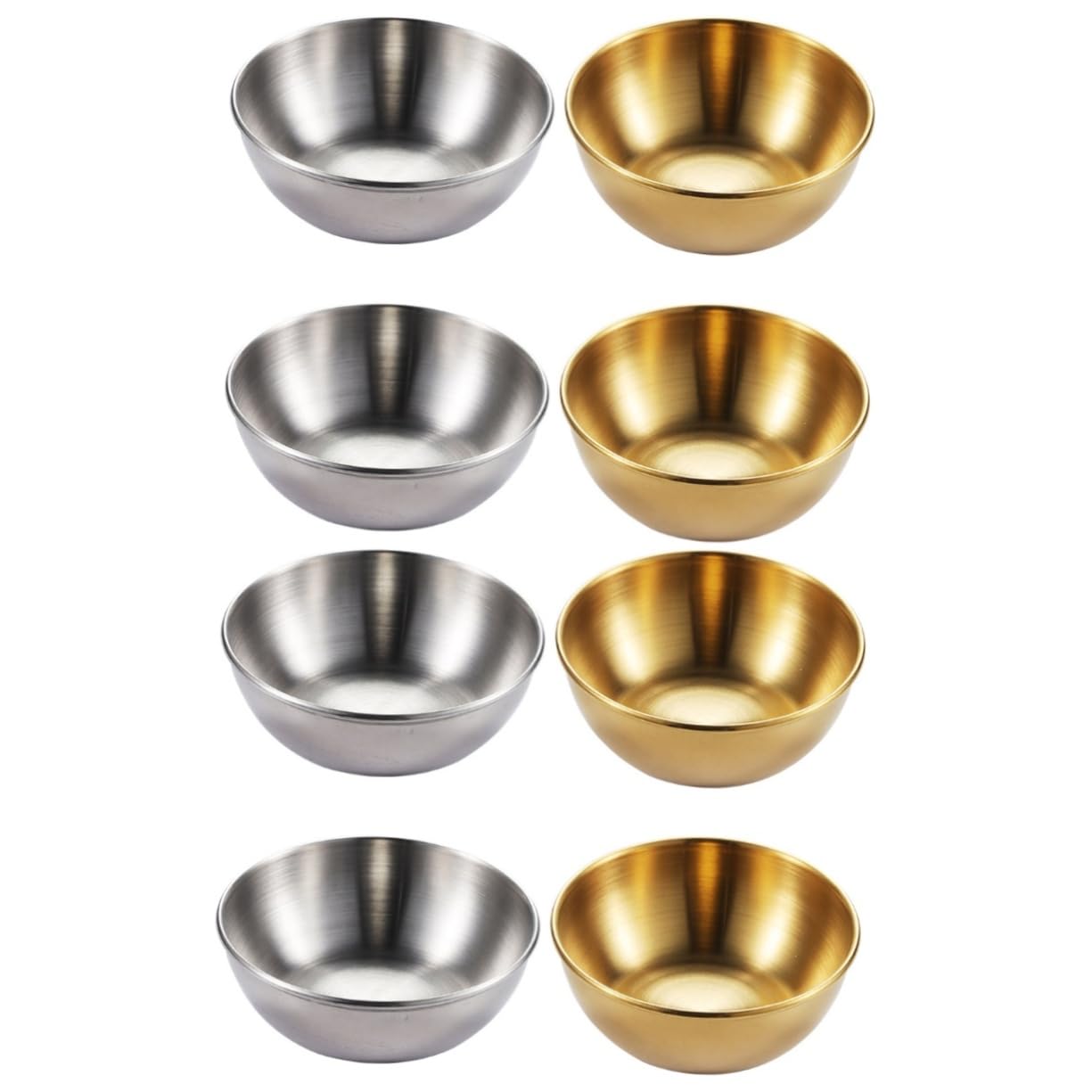 Unomor 2sets Seasoning Dish Sauce Cups Vinegar Dish Appetizer Serving Tray Plates Serving Dish Serving Bowls Soy Sauce Bowls Brownie Tin with Dividers Dipping Bowl Stainless Steel 4pcs*2