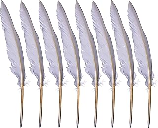 8Pcs Feather Pen, Quill Pen, Novelty Pens, White Pen, Calligraphy Pens for Writing, Feather Quill Ballpoint Pen, White Goose Feather Quill Pens, Feather Quill Pen for School, Office, Birthday Party