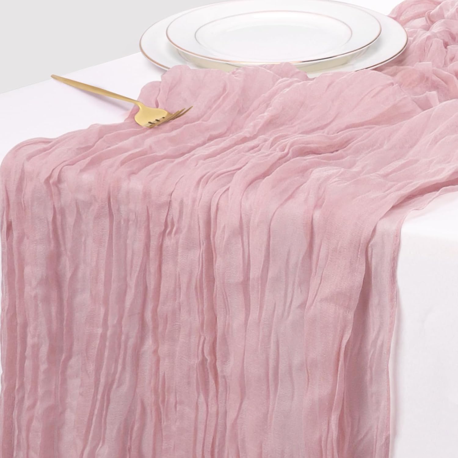 Cheesecloth Table Runner, 10FT Dusty Pink Gauze Table Runner for Girl Baby Shower Bridal Shower Decorations Tea Party Table Centerpiece Decorations