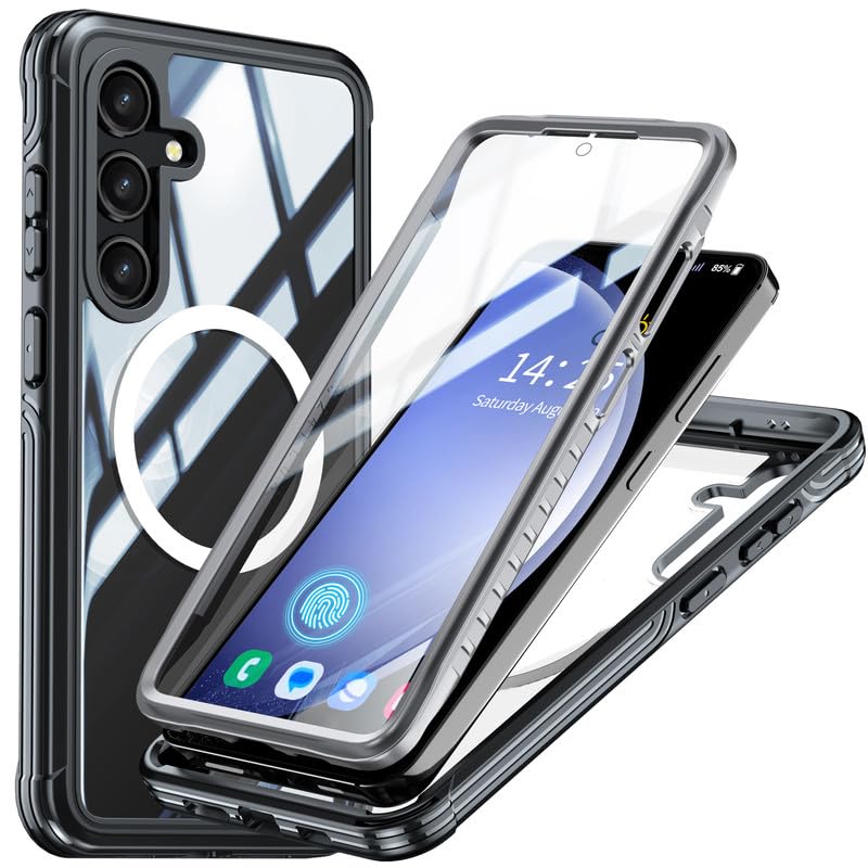 Image of LuxuryKase Shockproof Front & Back Cover for Samsung Galaxy S24 with Full Body Protection | Strong Grip | Camera & Screen Guard | Wireless Charging Support | Durable TPU+PC Design - Black