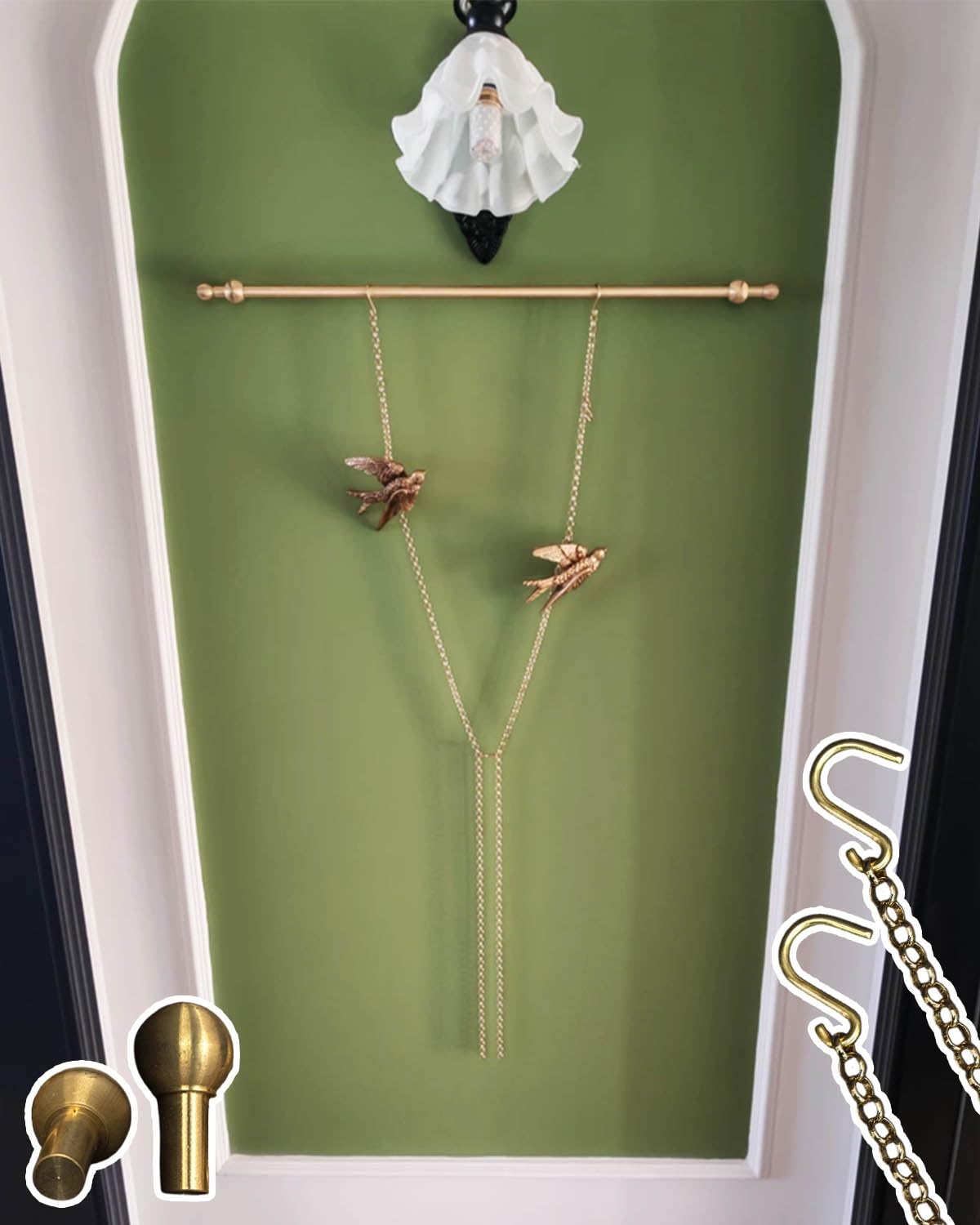 Cimaise pour tableau avec rail doré de 120cm et kit de suspension en laiton