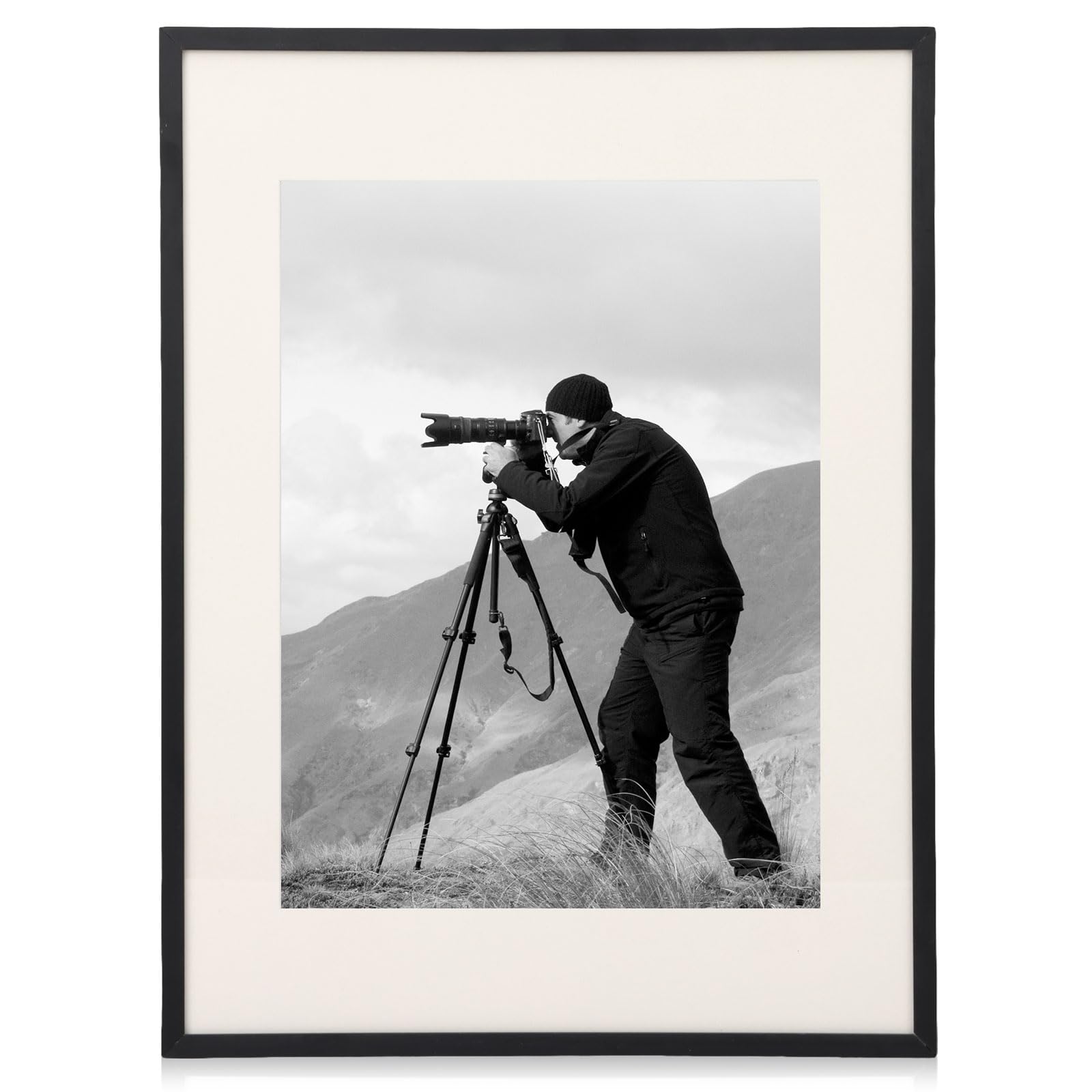 Fixwal 20 x 24 Aluminum Picture Frame Set of 1 Metal Black Frame Tempered Glass with Mat for Wall Display