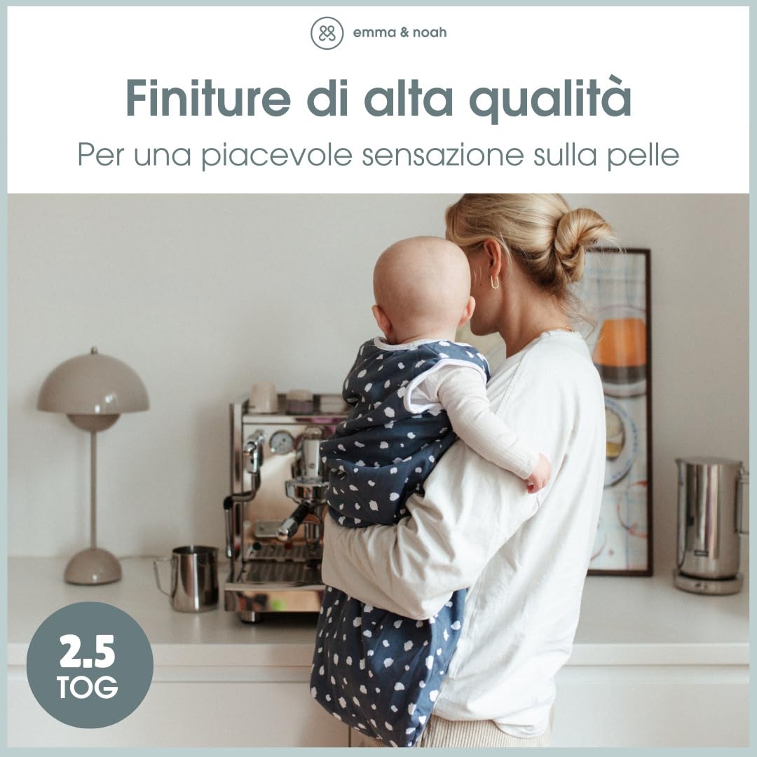 emma & noah Sacco nanna 2,5 TOG, sacco a pelo per l'autunno e l'inverno, in diversi colori, in cotone biologico, certificato Oeko-TEX, sacco a pelo per neonati (Essential beige, 70 cm)