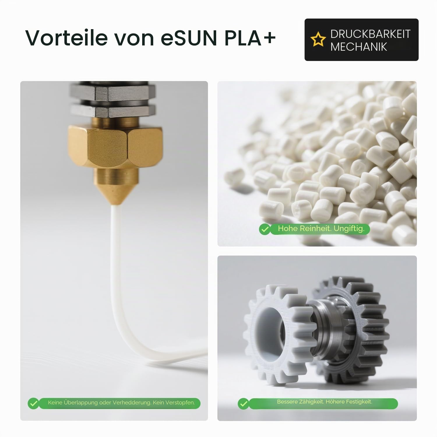eSUN PLA+ Filament 1.75mm, 3D Drucker Filament PLA Plus, Maßgenauigkeit +/- 0.03mm, 1kg Spule (2.2 LBS) 3D Druck Filament für 3D Drucker, Knochen Weiß