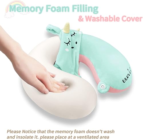 Miniatura 3 de Almohada de viaje para el cuello para niños, almohada de espuma viscoelástica de avión de unicornio con bonita máscara de sueño y tapones para los
