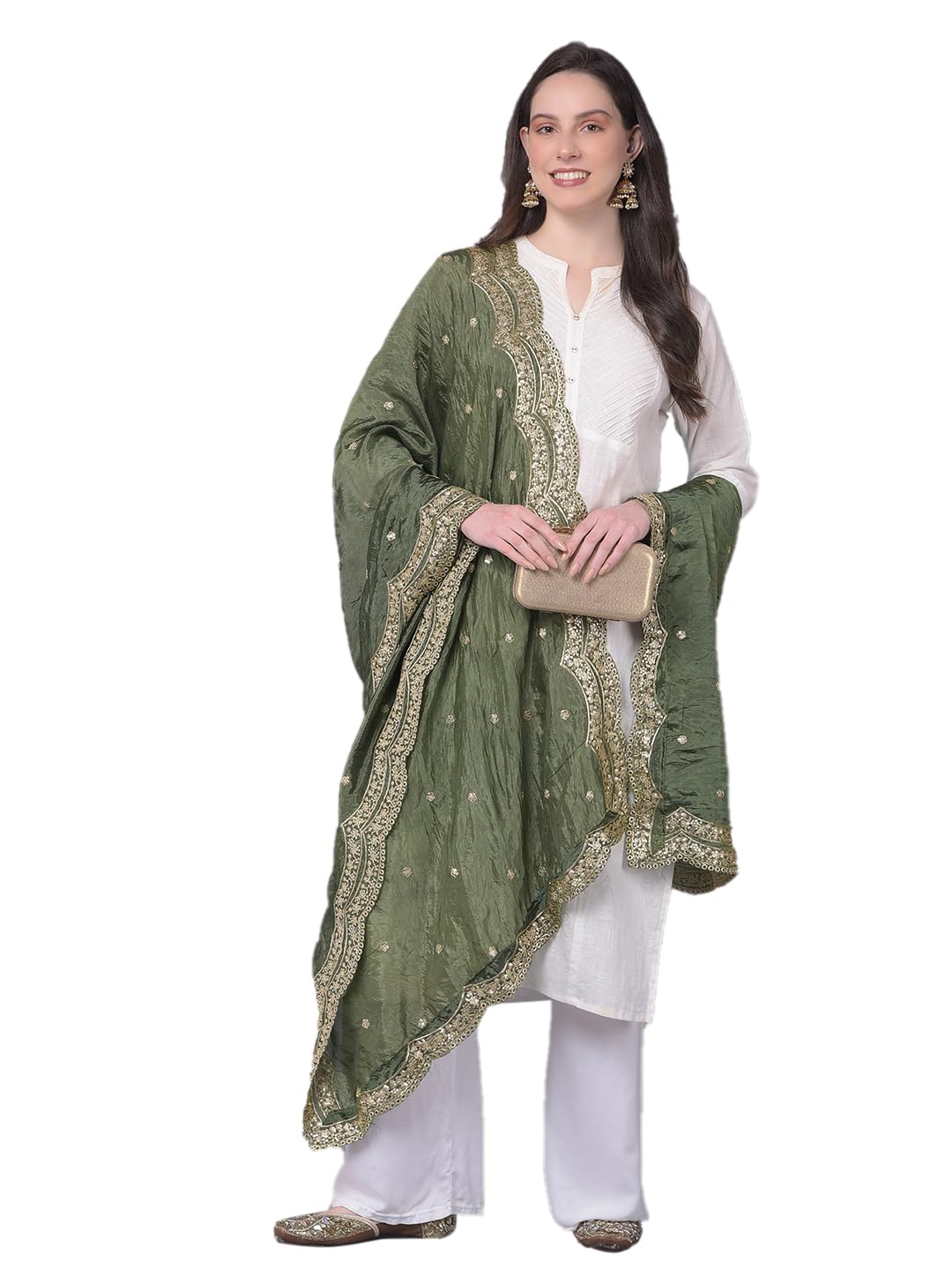 a r silk Women's Green Gold Zari Work Embroidered Fancy Dupatta(ARS0975)-picture-31