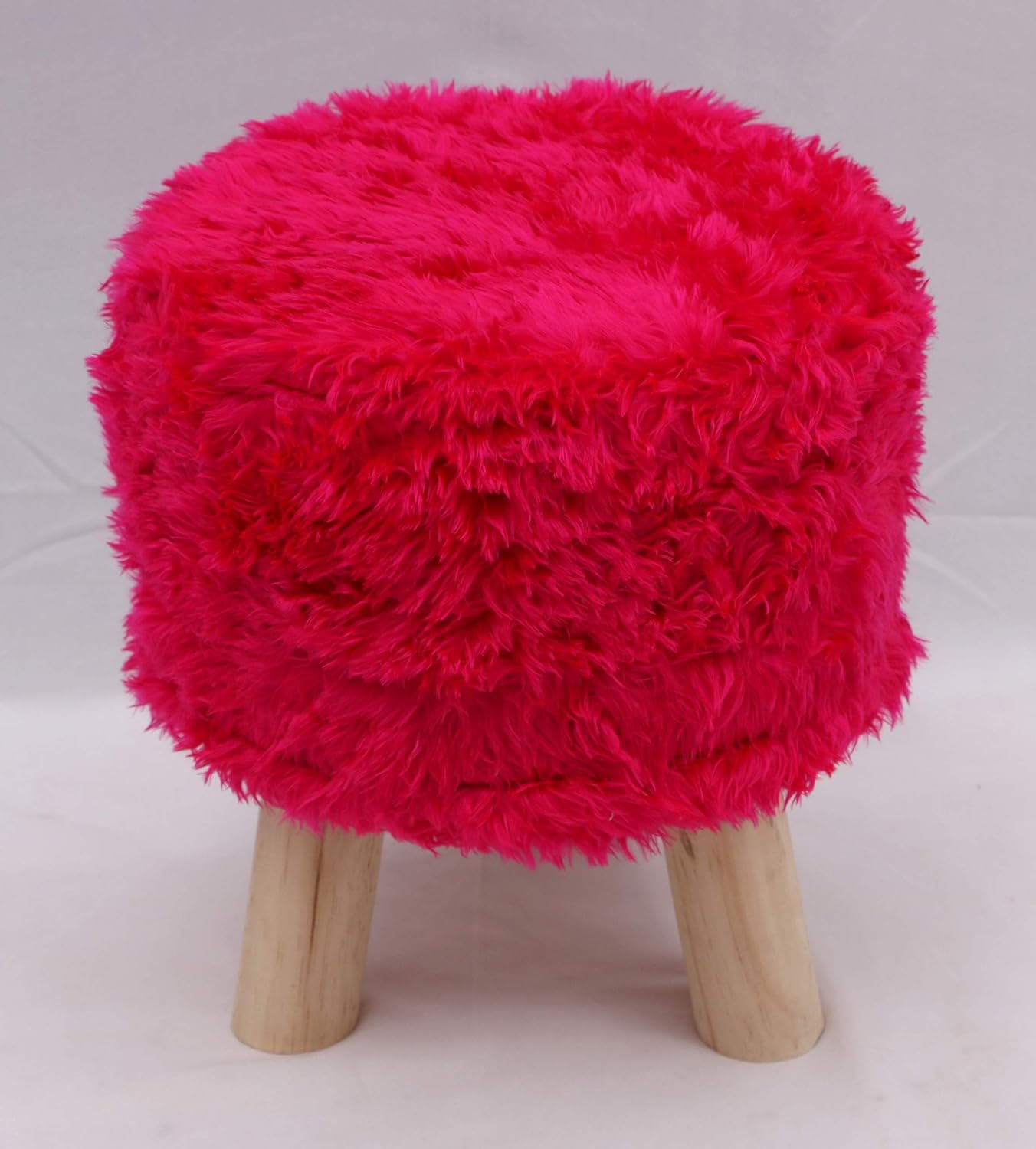 THE HOME TALK, Soft Brown Faux Fur Stool, 3 Wooden Legs, 28x28x28 cm, Best for Bedroom/Living Room/Dressing Room/Kids Room, Soft, Comfortable (Yellow) (‎Pink)-image-20