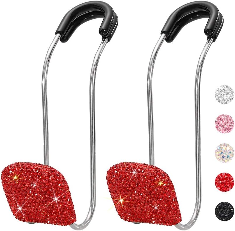 SAVORI Car Headrest Hooks Bling Car Accessories Rhinestones Universal Auto Back Seat Headrest Metal Hanger Organizer Vehicle Holder for Bag Purse Clothes Grocery 2PCS (Black)