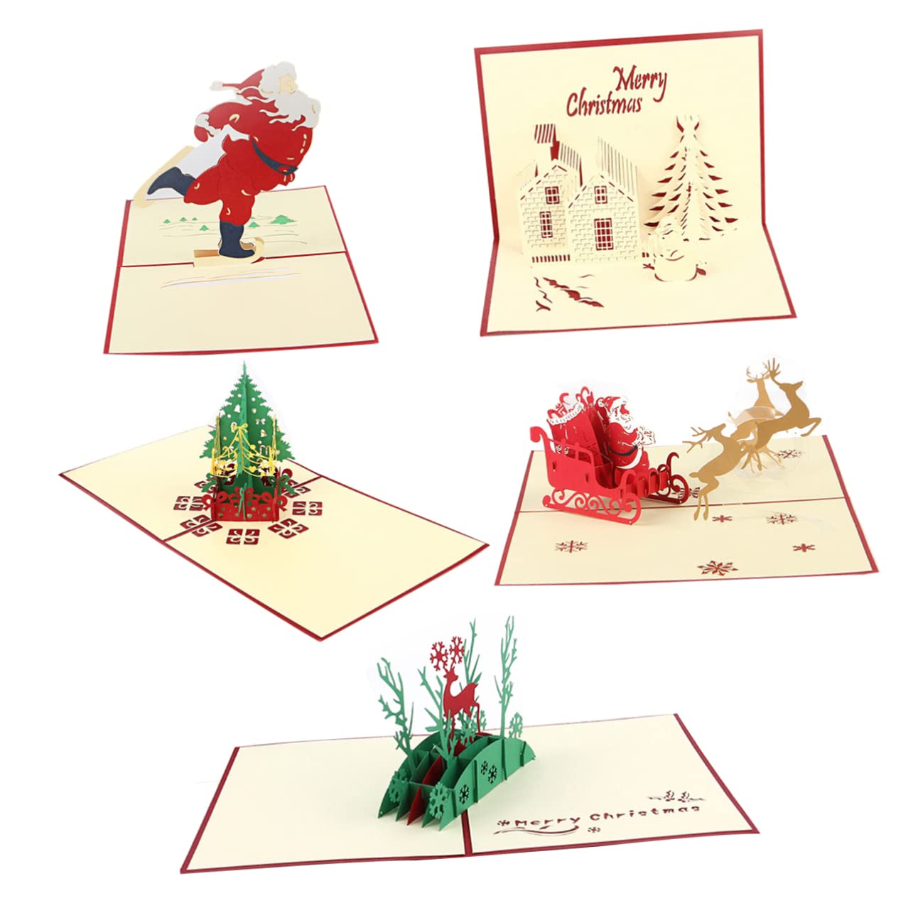 Lurrose 10 Stück 3D Grußkarten Weihnachtskarten Weihnachtsgrußkarten Weihnachtskarte Nachricht 3D Weihnachtskarten Pop Up Karten Weihnachtsbaumkarte Postkartenkarten Pop Up Grußkarten