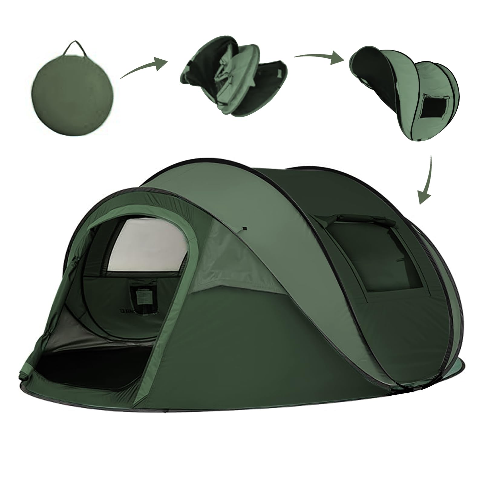 Instant Pop Up Camping Tent, 4-5 Person Tents,Automatic Set Up Tent in 3 Seconds,Waterproof Sunshade Family Tent,Portable Lightweight Dome Tent for Outdoor Camping,Hiking,Travel & Beach (Army Green)