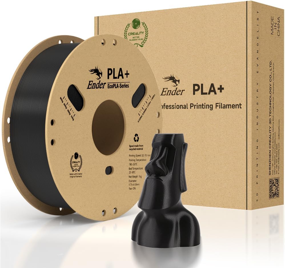 Official Creality PLA+ Filament, 1.75mm PLA Plus PLA Pro 3D Printer Filament Stronger Toughness Smooth Printing Dimensional Accuracy +/- 0.02mm 1kg(2.2lbs) Roll Cardboard Spool (Black) (3D-PLA+ PM)