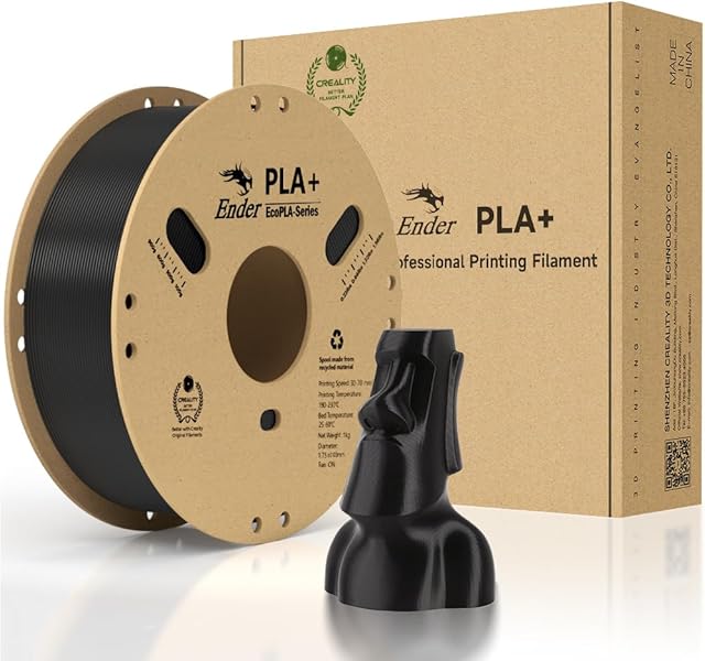 Official Creality PLA+ Filament, 1.75mm PLA Plus PLA Pro 3D Printer Filament Stronger Toughness Smooth Printing Dimensional Accuracy +/- 0.02mm 1kg(2.2lbs) Roll Cardboard Spool (Black)