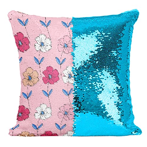 Coussin Sequin Turquoise Fleurs Sauvages Pastel - 2