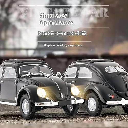 Miniatura 5 de D62MINI Retro RC Beetle Drift Car para adultos, 116 Escala Vintage RWD Auto de control remoto con motor 130, luces LED, vehículo de carreras clásico