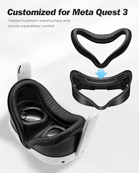 SUPERUS Facial Interface & Face Cover Pad for Meta Quest 3 - VR Accessories Compatible with Meta/Oculus Quest 3, One-Piece Anti-Light Leakage Soft Leather PU Face Cushion Pad for Quest 3