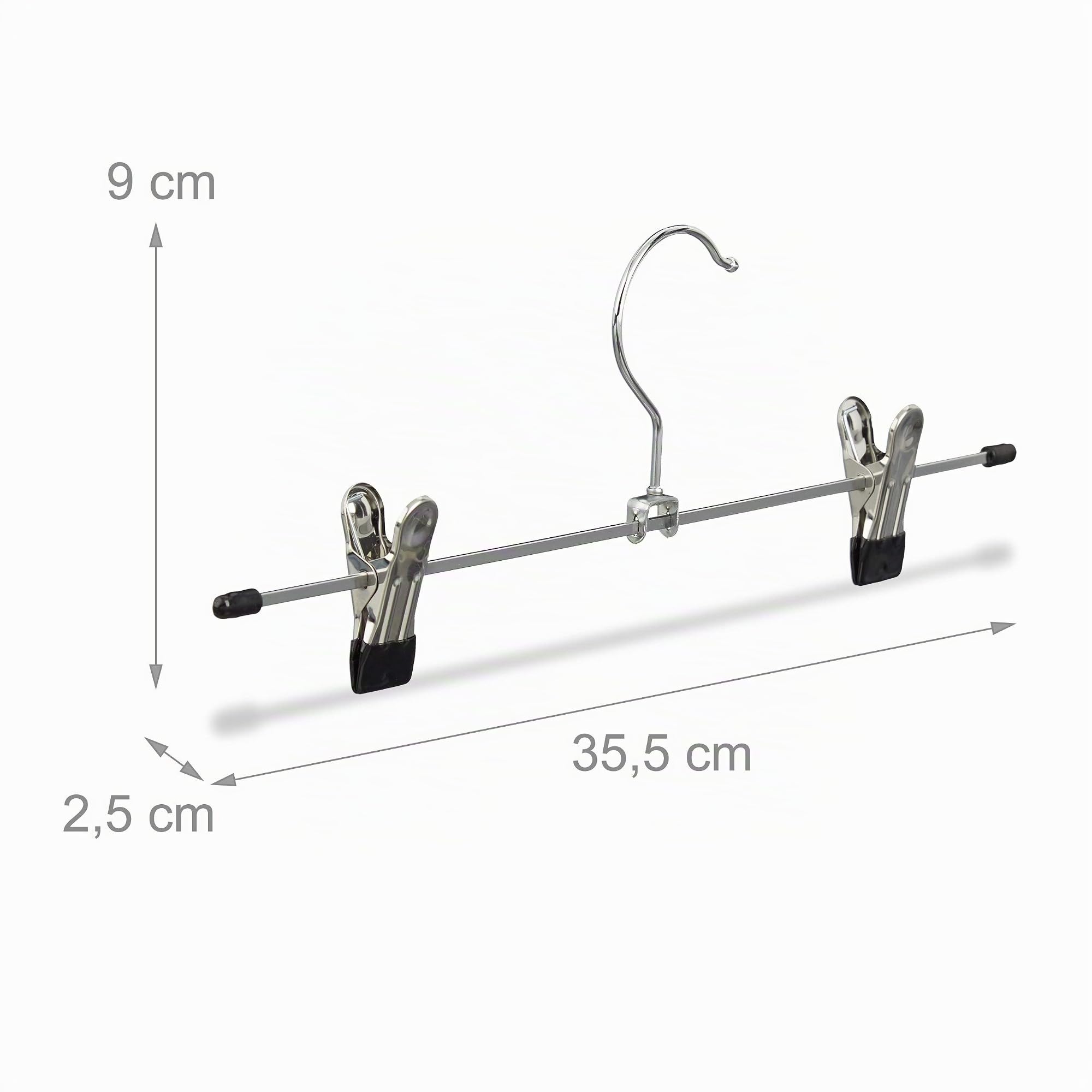 Relaxdays Appendini per pantaloni, gonne, metallo set da 10 grucce con clip regolabili HxLxP: 9x35,5x2,5 cm argento/nero