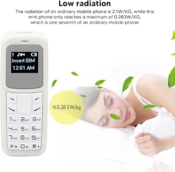 Small Keypad Mobile Phone, Low Radiation Rate Compact Mini Mobile Phone with Earhook for Travel (White)