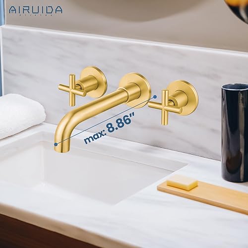 Miniatura 3 de Airuida Grifo de baño de latón macizo con boquilla giratoria 360 para lavabo montado en la pared, grifo mezclador de lavabo con válvula áspera y