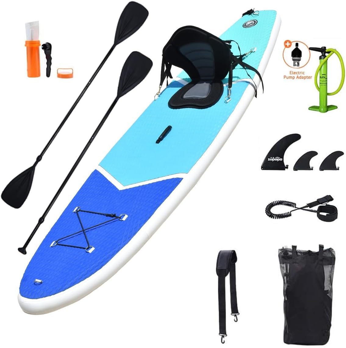 Zupapa Inflatable Stand Up Paddleboard with SUP Accessories, Non-Slip Deck - Perfect for Adults, Kids, and Dogs