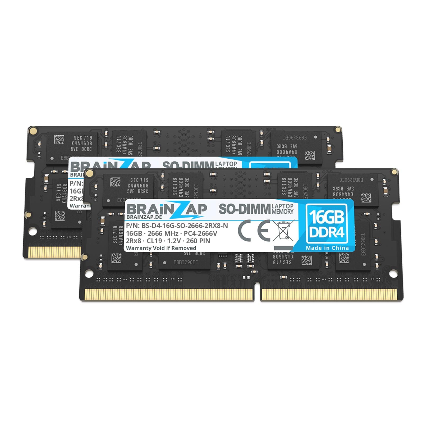 BRAINZAP 32GB (2x16GB) DDR4 2666MHz PC4-2666V SO-DIMM CL19 2Rx8 1.2V Unbuffered Non-ECC Memoria RAM para portátil Laptop Módulo de Memoria Memory