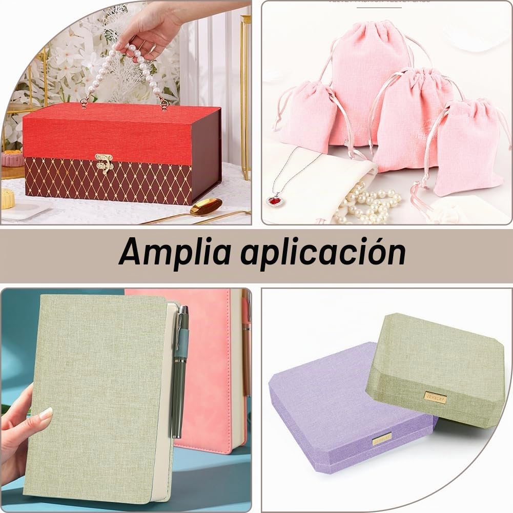 CRASPIRE 4 Tela de 51 x 11.8 Pulgadas para Encuadernación de Libros A4-A8 Superficie de Tela de Lino con Respaldo de Papel Rojo Rosa Verde Y Morado para Álbumes de Recortes Suministros Protectores