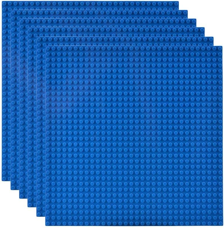 Image of Lekebaby 6 Pack Classic Baseplates 10 inch x 10 inch, Building Base Plates for Building Bricks, 100% Compatible with Major Brands and Activity Table-Baseplate, Sturdy & Safe, Age 3 and up Kids, Blue