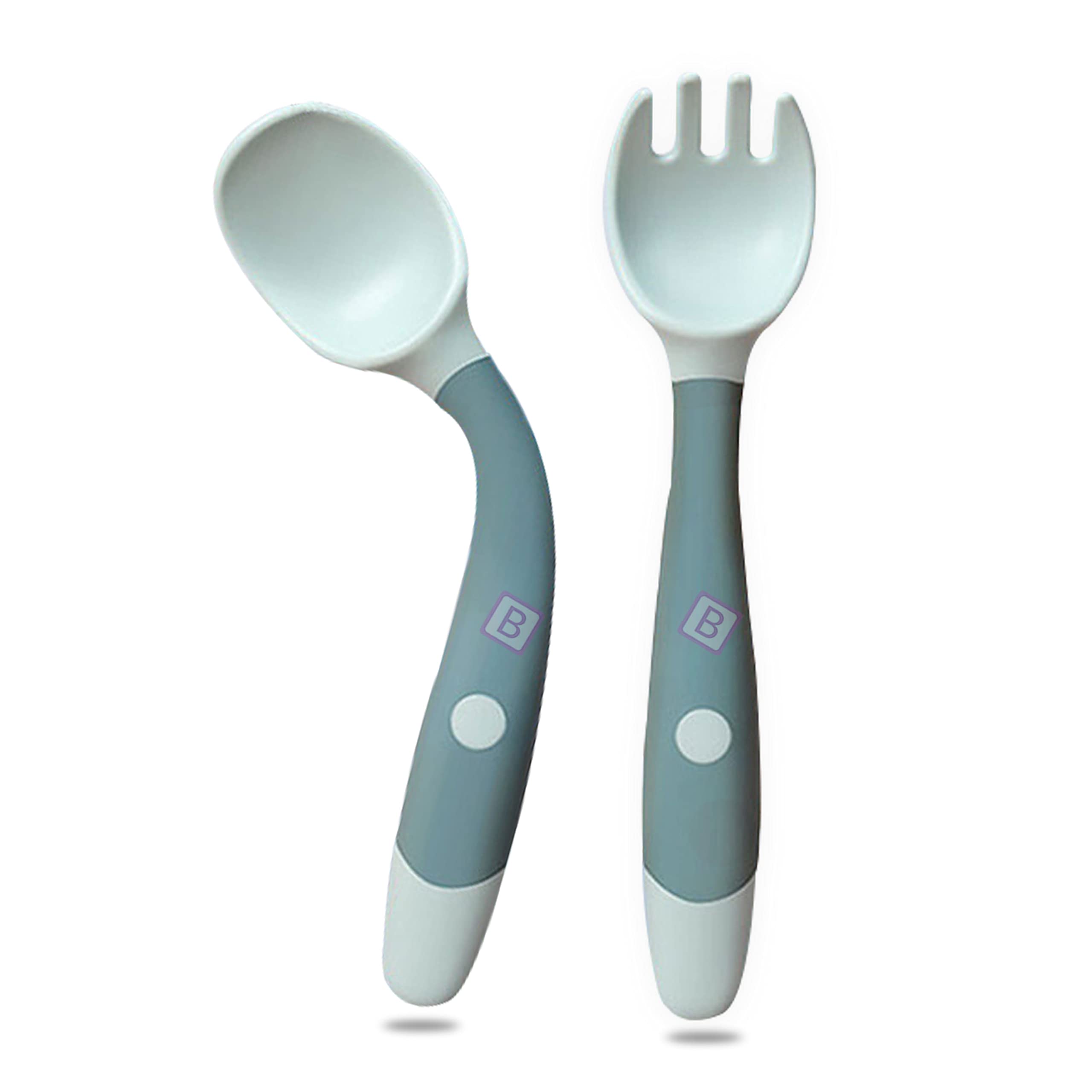 Bembika Baby Training Spoon Twist Set - Silicone Spoon and Fork for Feeding (Blue)-image-28
