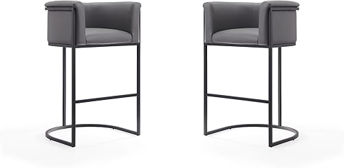 Miniatura 14 de Manhattan Comfort Cosmopolitan - Taburete de bar, asiento tapizado de piel sintética, marco de metal negro con reposapiés, respaldo semicírculo,