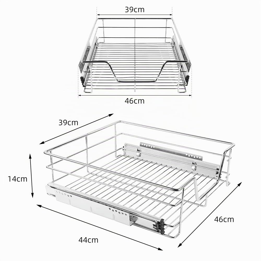 Tiroir Coulissant Cuisine,Argenté Panier de Rangement,avec Tiroirs Coulissants à Système,pour Placard ou Cabinet de Cuisine,Armoires de Chambre,Armoire de Cuisine2 PC (39*14*44 cm pour 46 cm)