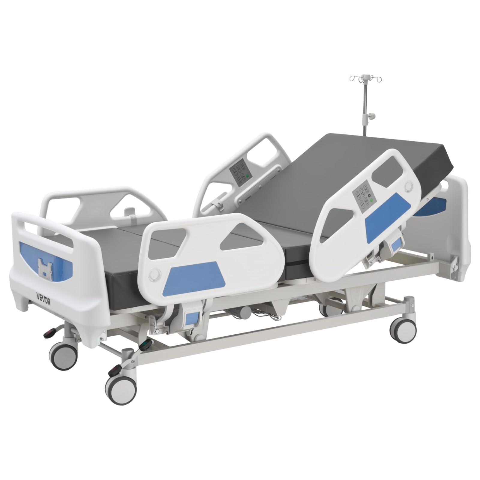 VEVOR Cama de Hospital Eléctrica de 5 Funciones, con Silla Cardíaca Función de RCP y Trendelenburg, Sistema de Cierre Centralizado con Ruedas para Hospitalización en Easa, Capacidad de 250 kg